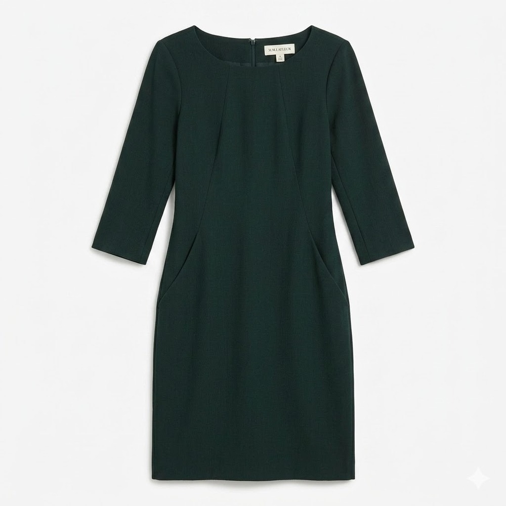 M.M. LaFleur Forest Green Wool Sheath Dress Sz 8 Quiet Luxury Office Siren